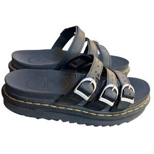 Dr. Martens Blaire Black Leather Slide Sandals Size 7 Triple Strap & Buckles